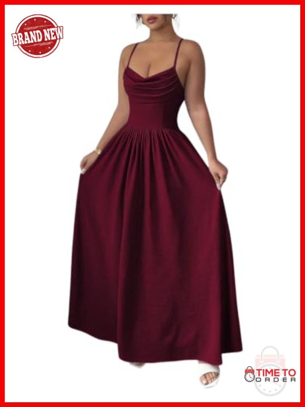 Sleeveless A-Line Formal Maxi Dress with Ruffle Hem and Spaghetti Straps